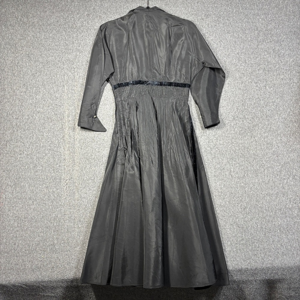 Americana Fashion Vintage Black Taffeta Velvet Trim Midi Dress Womens Small - Picture 6 of 8